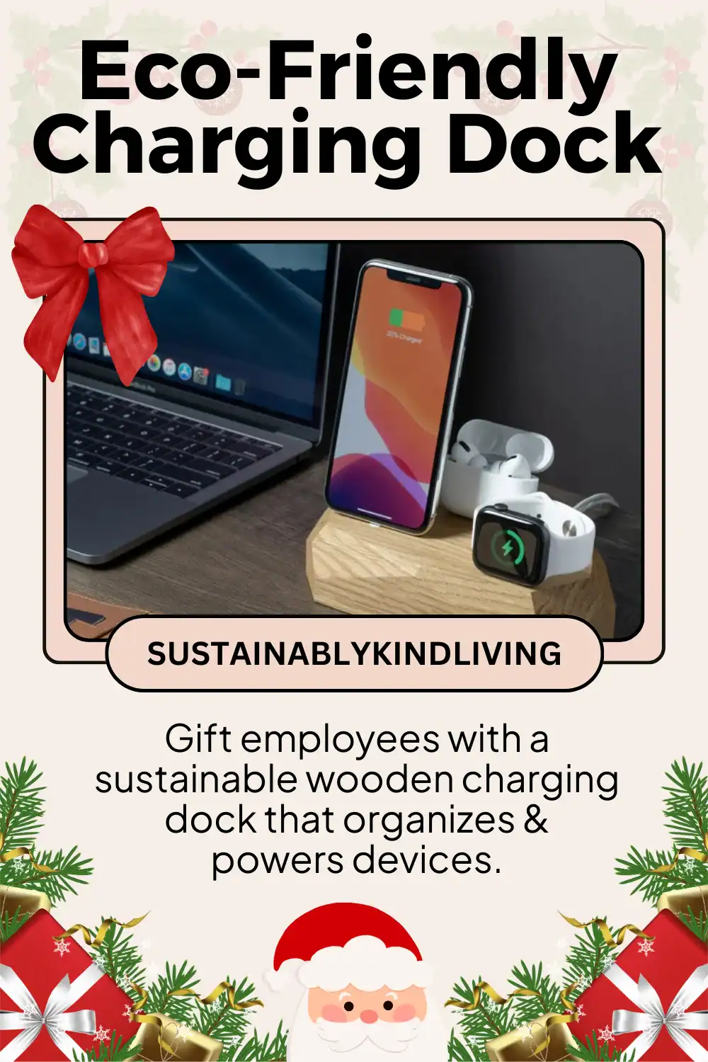 Oakywood wooden triple charging dock crafted sustainably, perfect eco-friendly office gift to power devices.