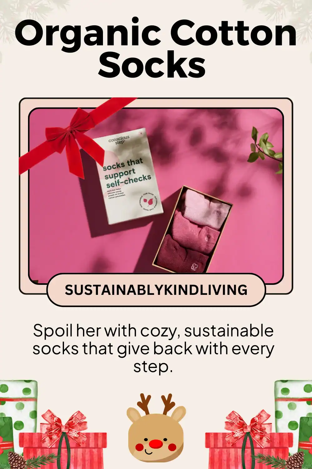 Conscious Step organic cotton socks, sustainable and fair trade, a cozy eco-friendly self-care gift for her.