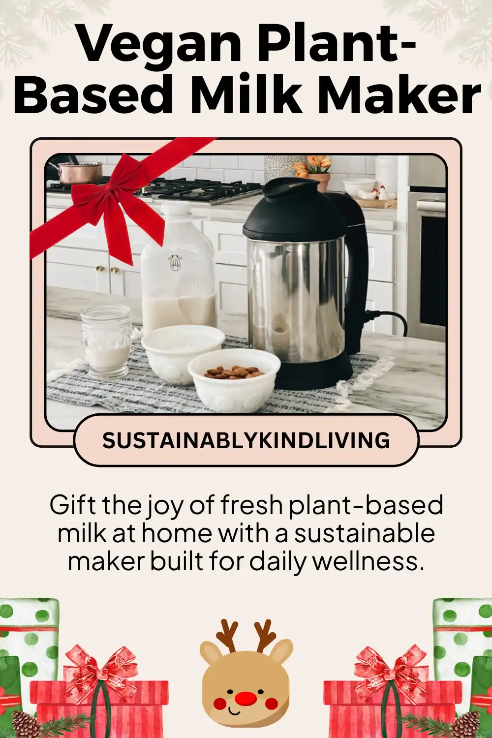 Almond Cow plant-based milk maker, plastic-free design for sustainable and vegan homemade milk alternatives.