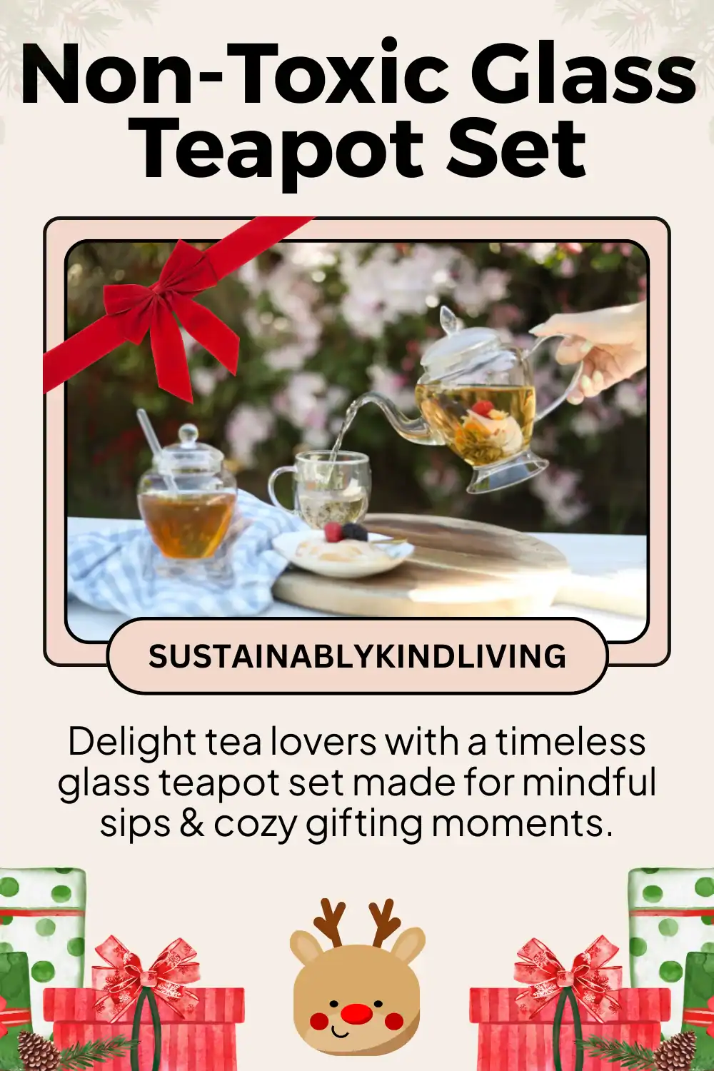 Teabloom glass teapot set with natural brewing design, a sustainable gift for mindful tea lovers.