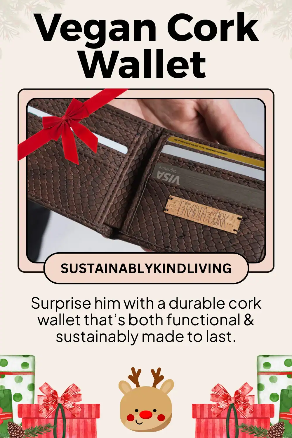 Tiradia cork wallet crafted from renewable cork, vegan, sustainable, and plastic-free everyday accessory.