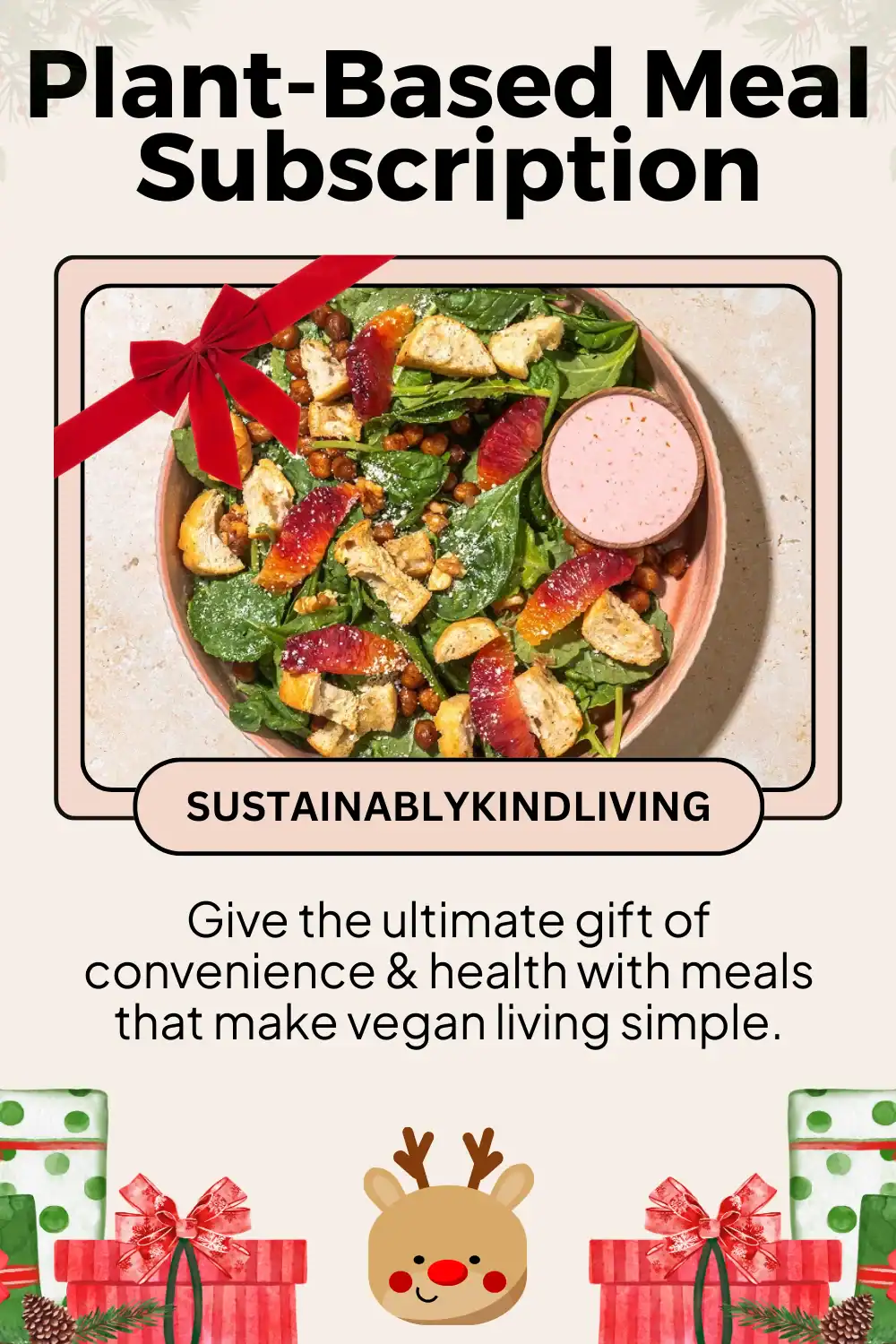 Plant-based meal delivery subscription with organic ingredients, non-toxic, sustainable, and vegan friendly.