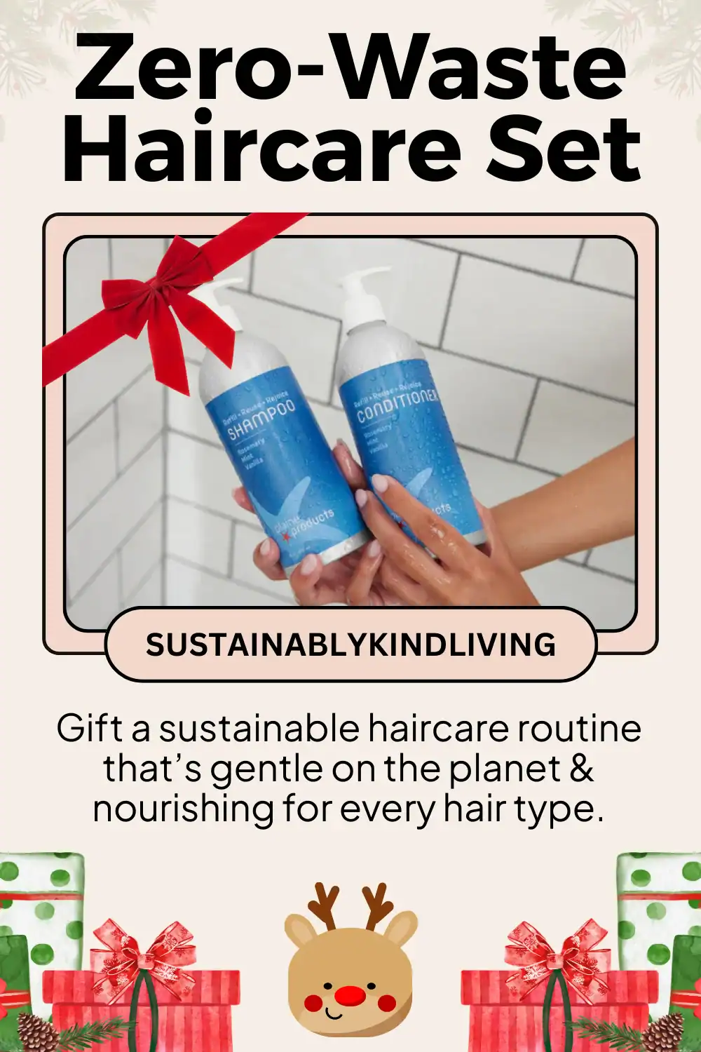 Plaine Products vegan shampoo and conditioner, refillable and plastic-free for eco-friendly hair care.