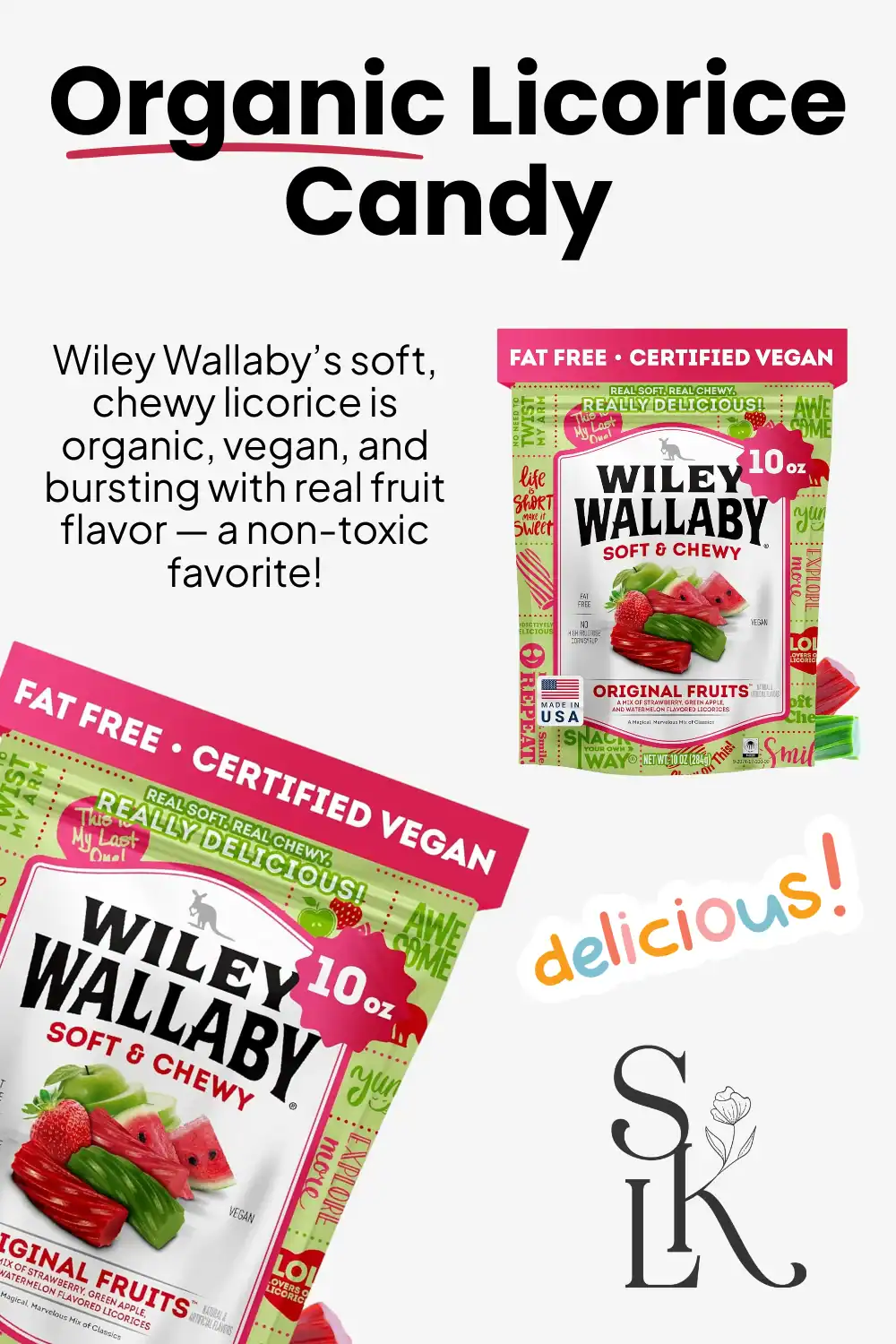 Wiley Wallaby’s organic soft licorice made with real fruit juice and sustainable palm oil, great for Halloween.