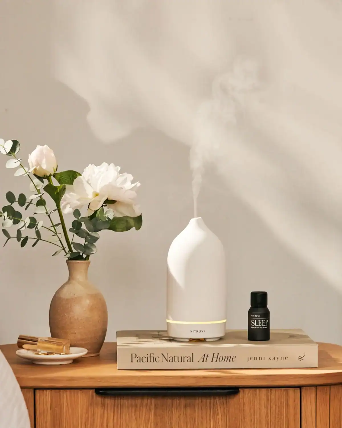 Vitruvi stone diffuser with porcelain cover, BPA-free aromatherapy diffuser gift for sustainable relaxation for Mom.