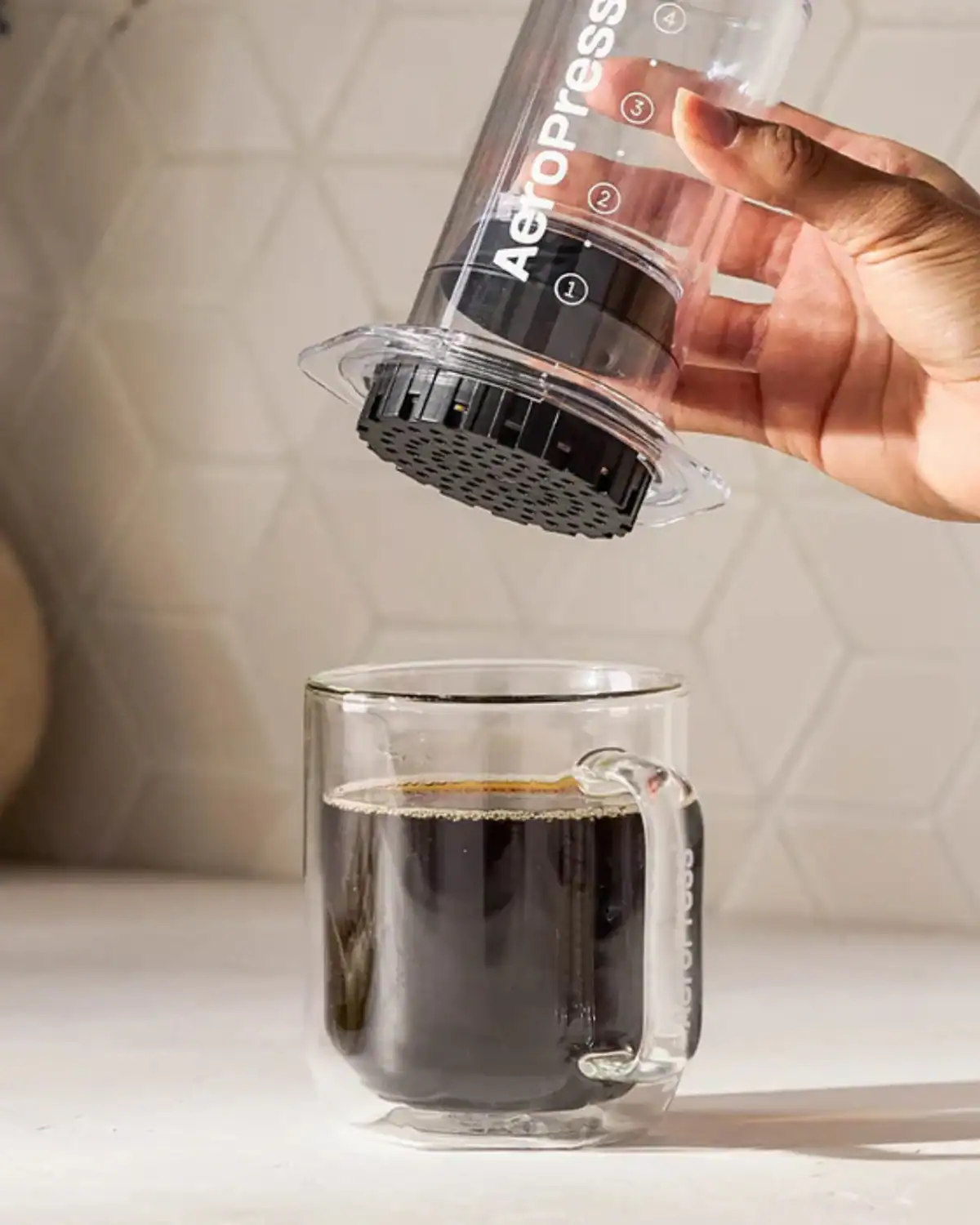 AeroPress minimalist coffee maker made from durable Tritan™, offering dad a low-waste, pod-free brewing method anywhere.