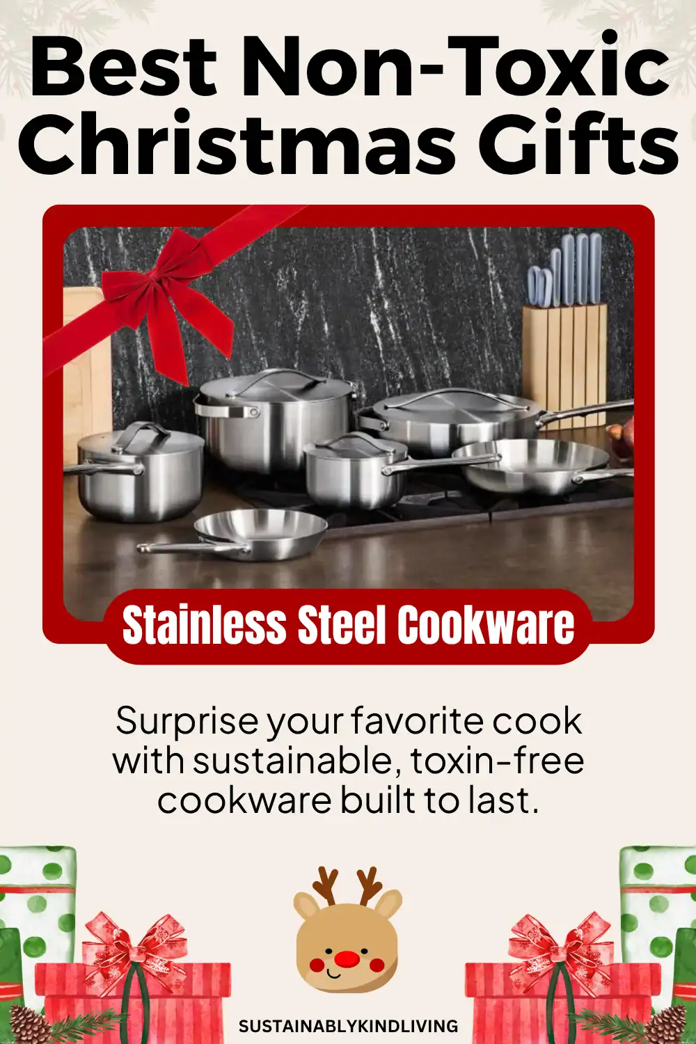 Caraway stainless steel cookware set – toxin-free Christmas gift idea for home chefs.