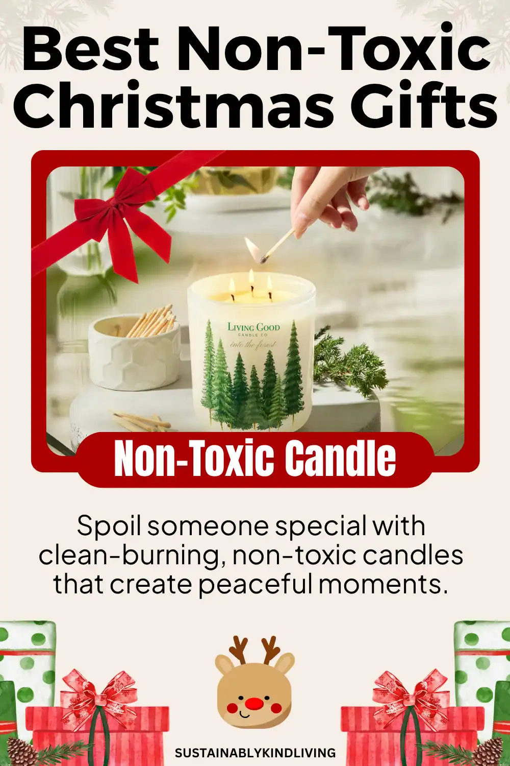 Non-toxic 3-wick beeswax candle by Living Good – perfect clean Christmas gift.