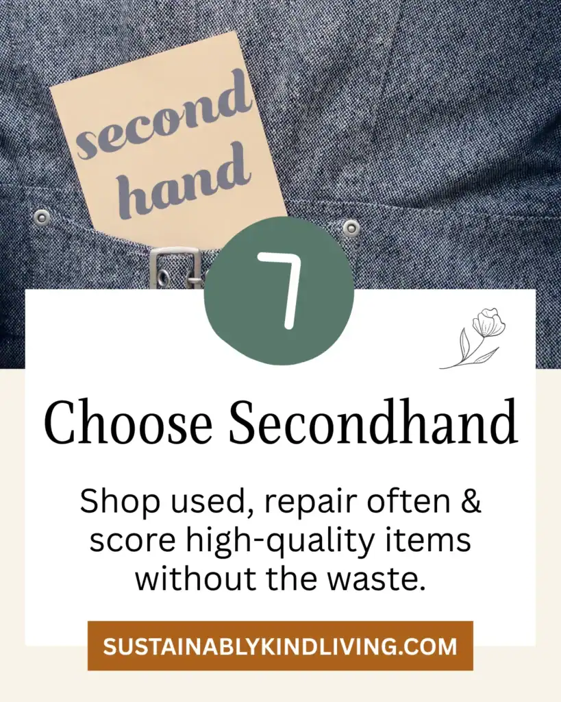 Choose Secondhand: Paper reading “second hand” tucked into the pocket of denim jeans.