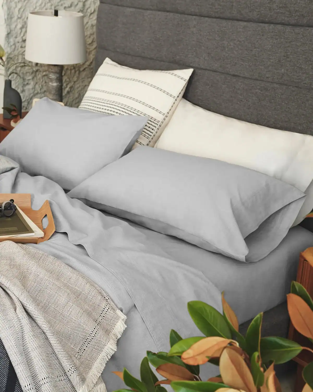 Coyuchi GOTS certified organic cotton percale sheets for non-toxic sleep.
