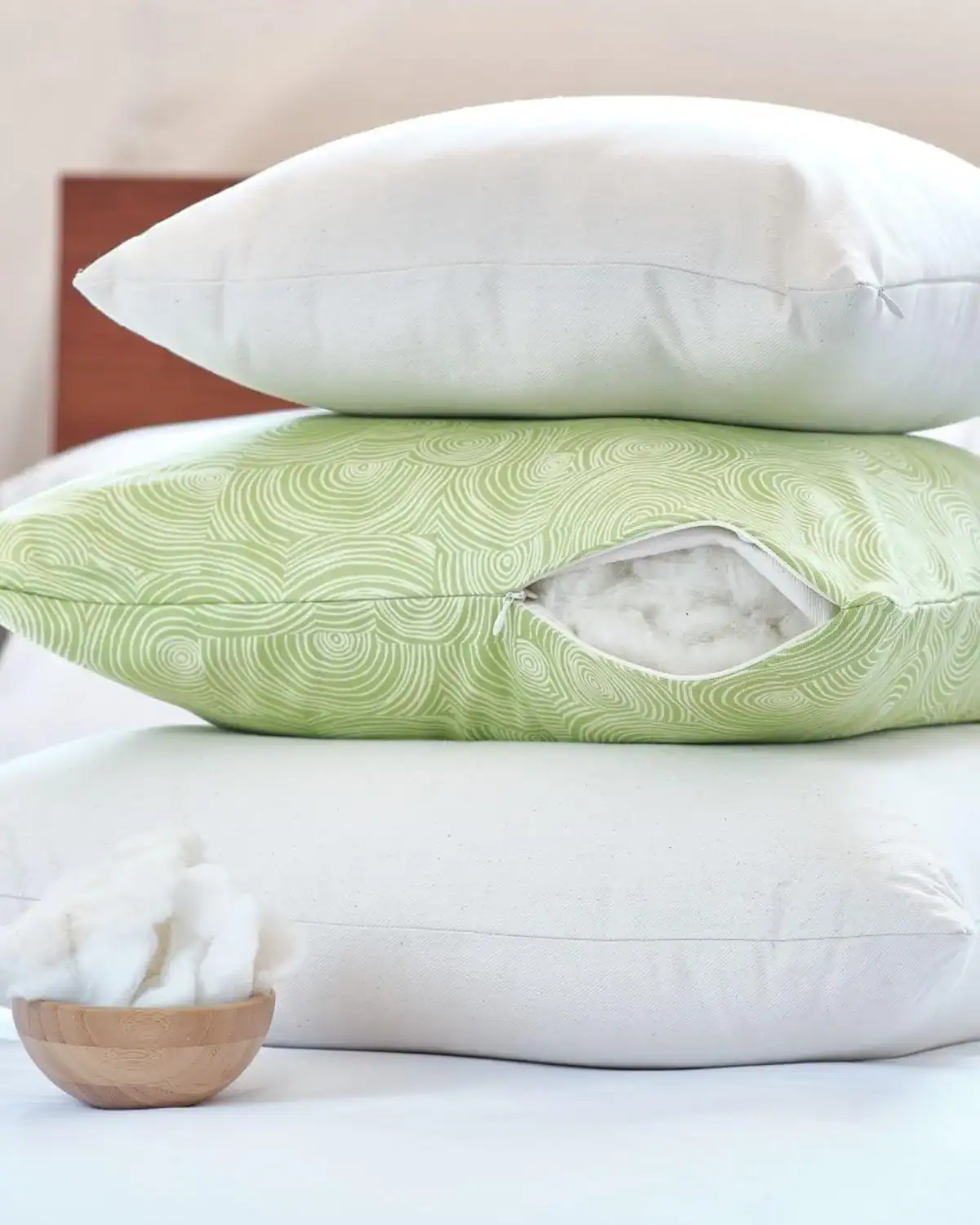 White Lotus Home organic cotton and wool pillow without synthetic foam.