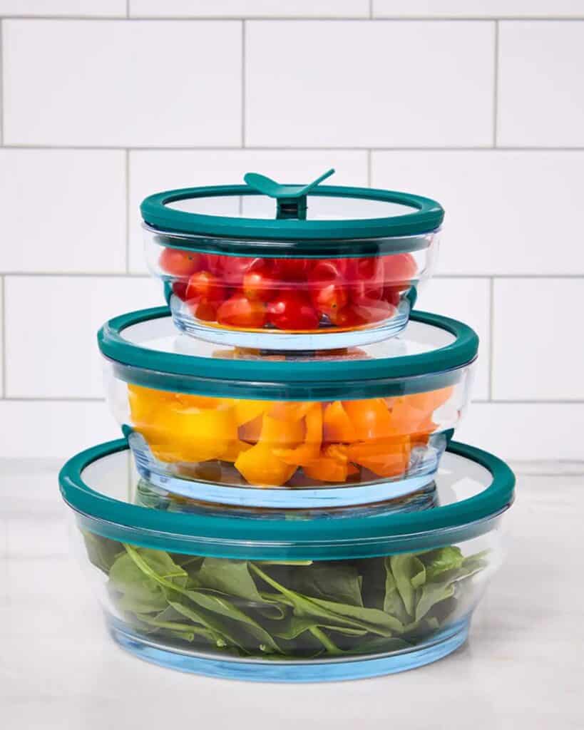 Anyday microwave cookware glass bowl with silicone lid and instruction cards