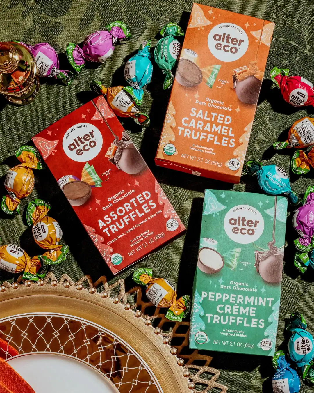 Fair trade organic chocolate with compostable packaging.
