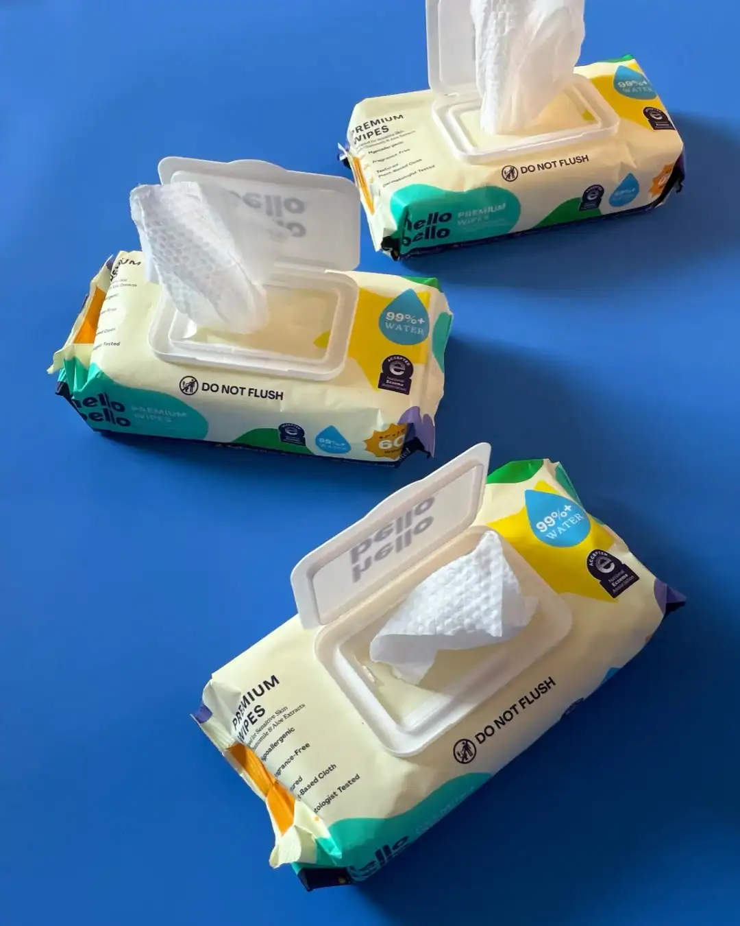 Hello Bello fragrance-free baby wipes are made with aloe, chamomile, and plant-based materials.