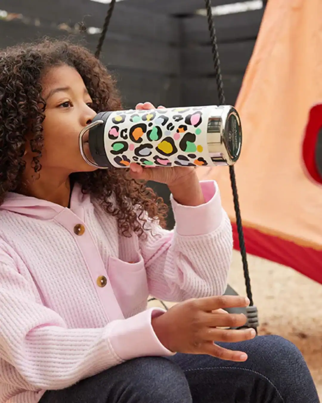 Stainless steel kids water bottle, BPA-free and reusable.