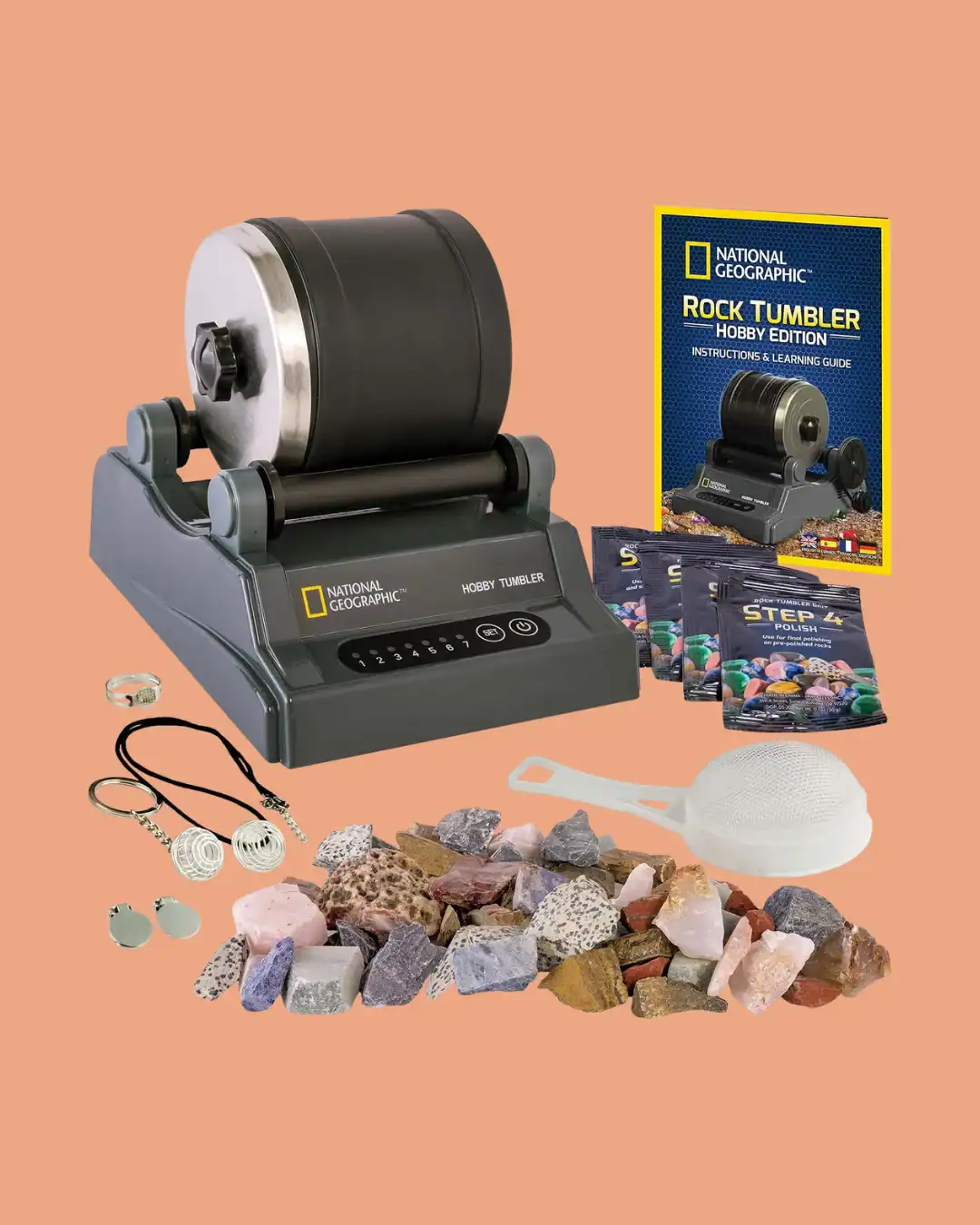 Rock tumbler kit for kids to polish stones and learn geology.