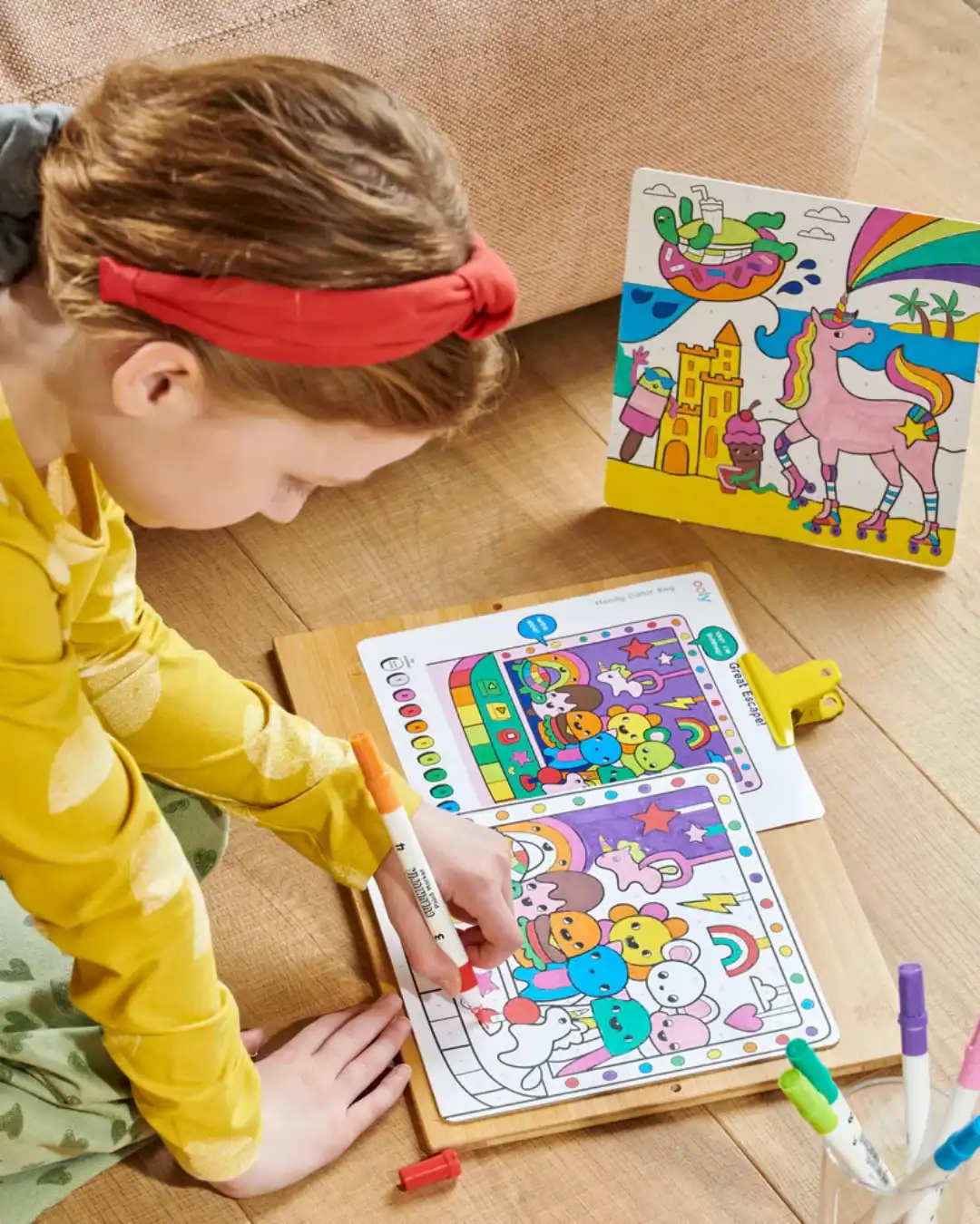 Non-toxic art supplies for kids, including markers and drawing tools.