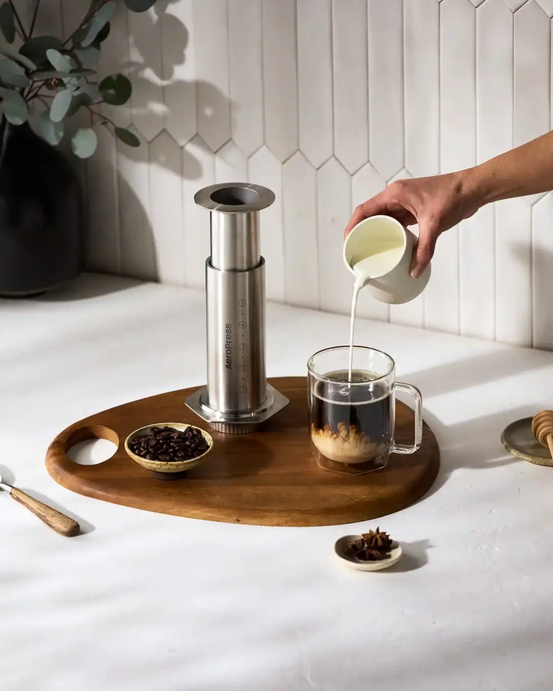 AeroPress stainless steel coffee maker designed for low-tox brewing and travel convenience.