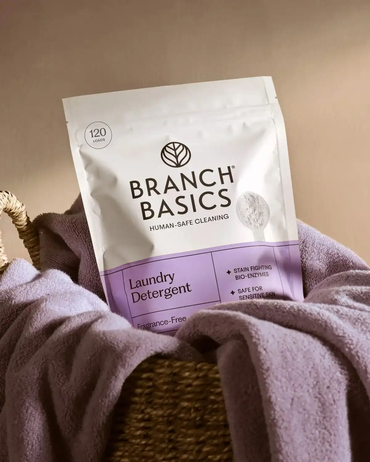 Branch Basics fragrance-free laundry detergent with transparent low-tox ingredients and concentrated cleaning power.