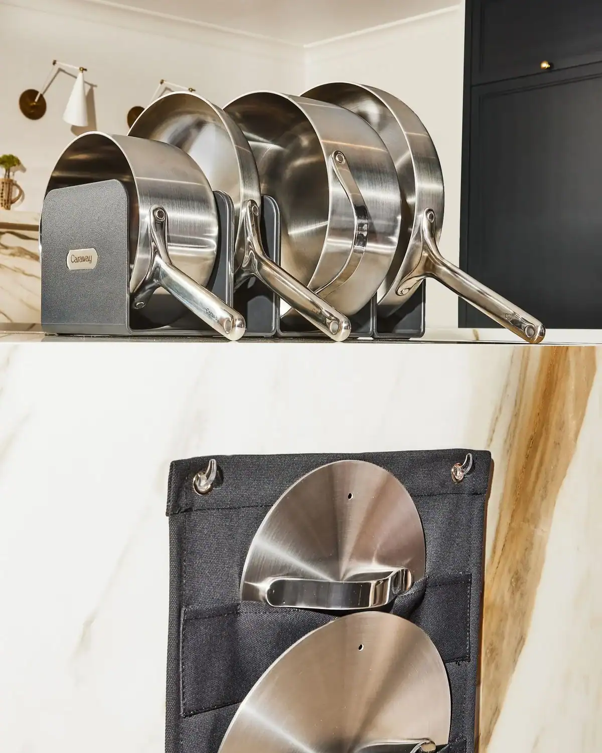 Caraway stainless steel cookware designed for home cooks seeking a coating-free cookware option.