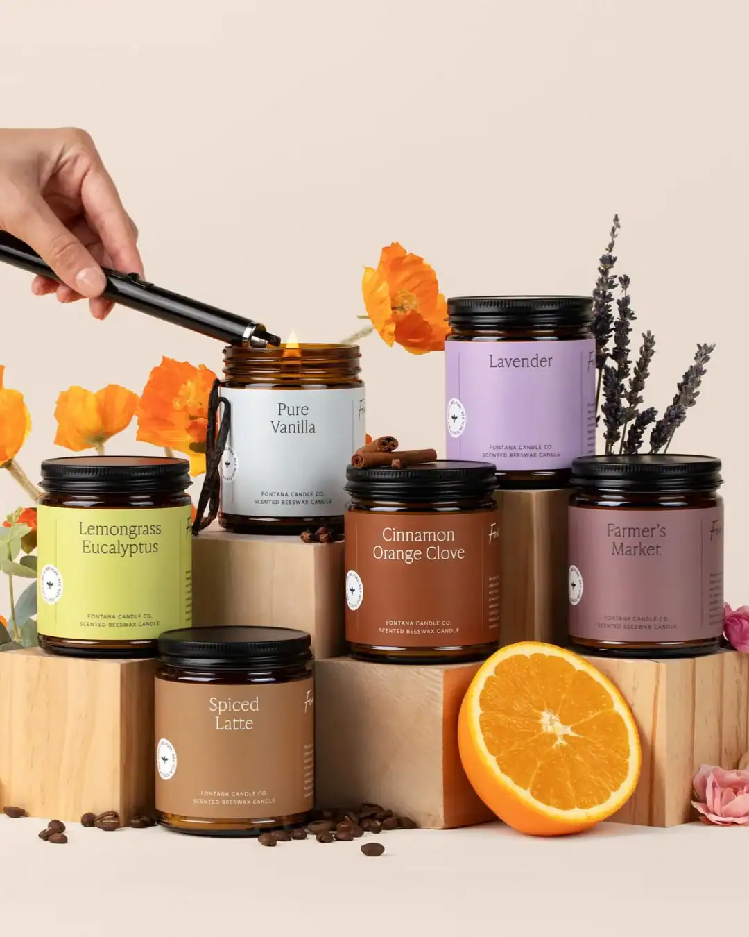 Fontana Candle Co non-toxic candle made with beeswax, coconut oil, and essential oils for a clean burn.