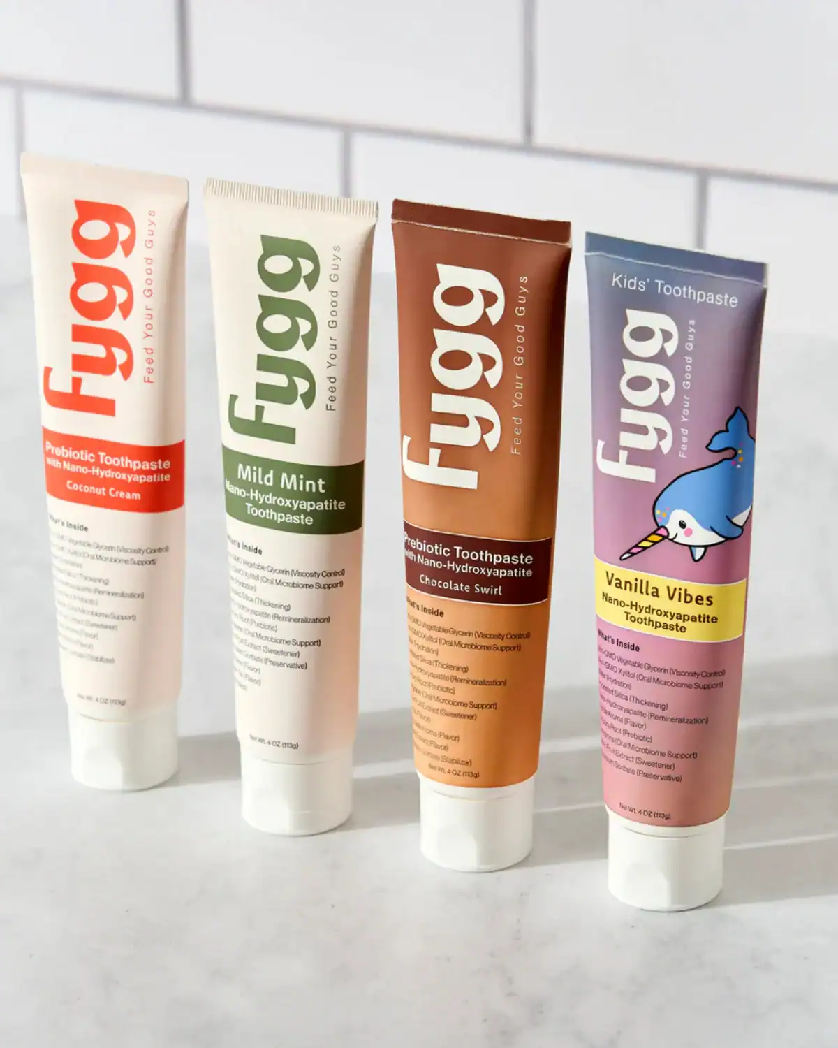 Fygg microbiome-friendly hydroxyapatite toothpaste with simplified ingredients and fluoride-free oral care formula.