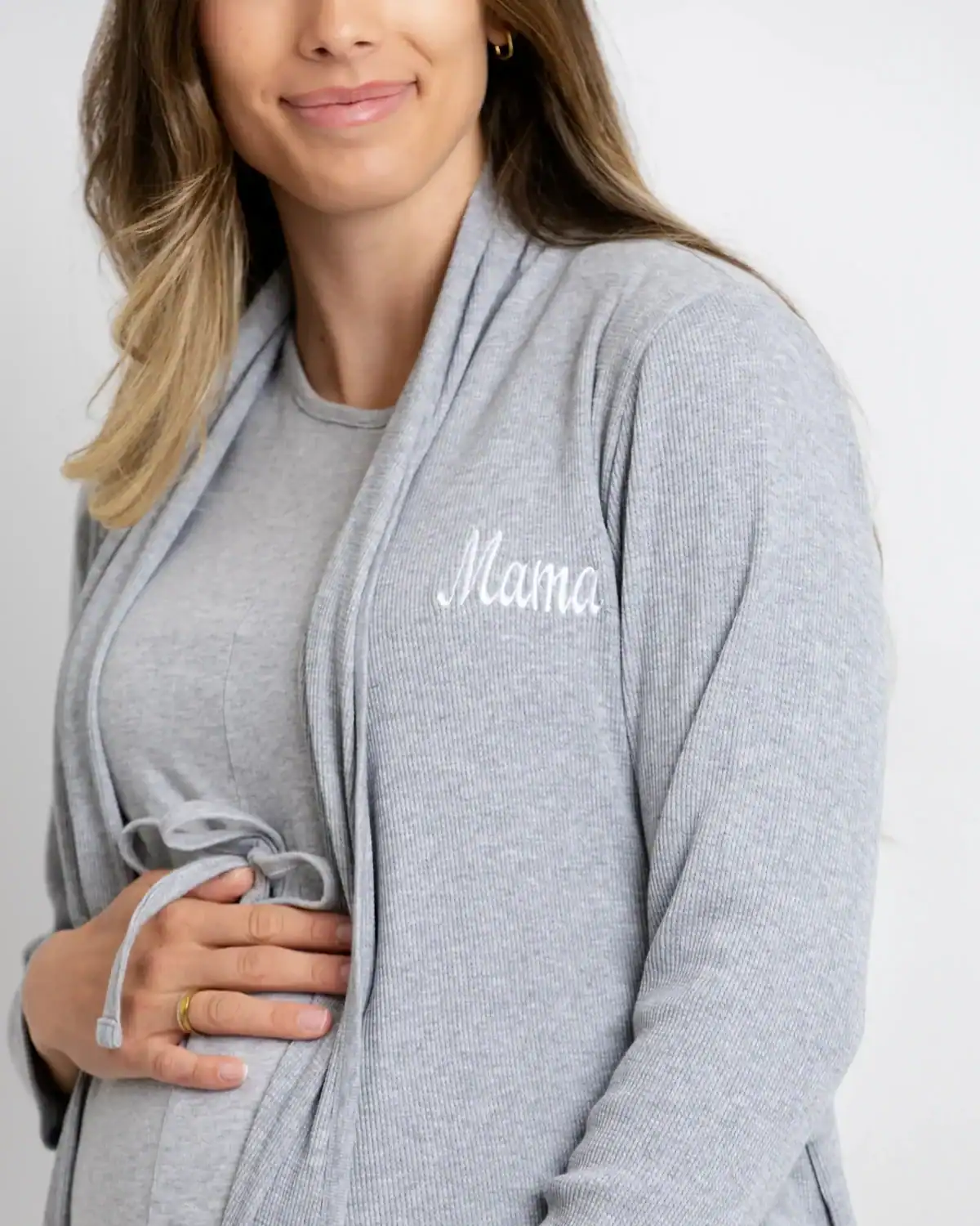 Monica + Andy organic maternity essentials including soft organic cotton robes, labor gowns, and postpartum loungewear.