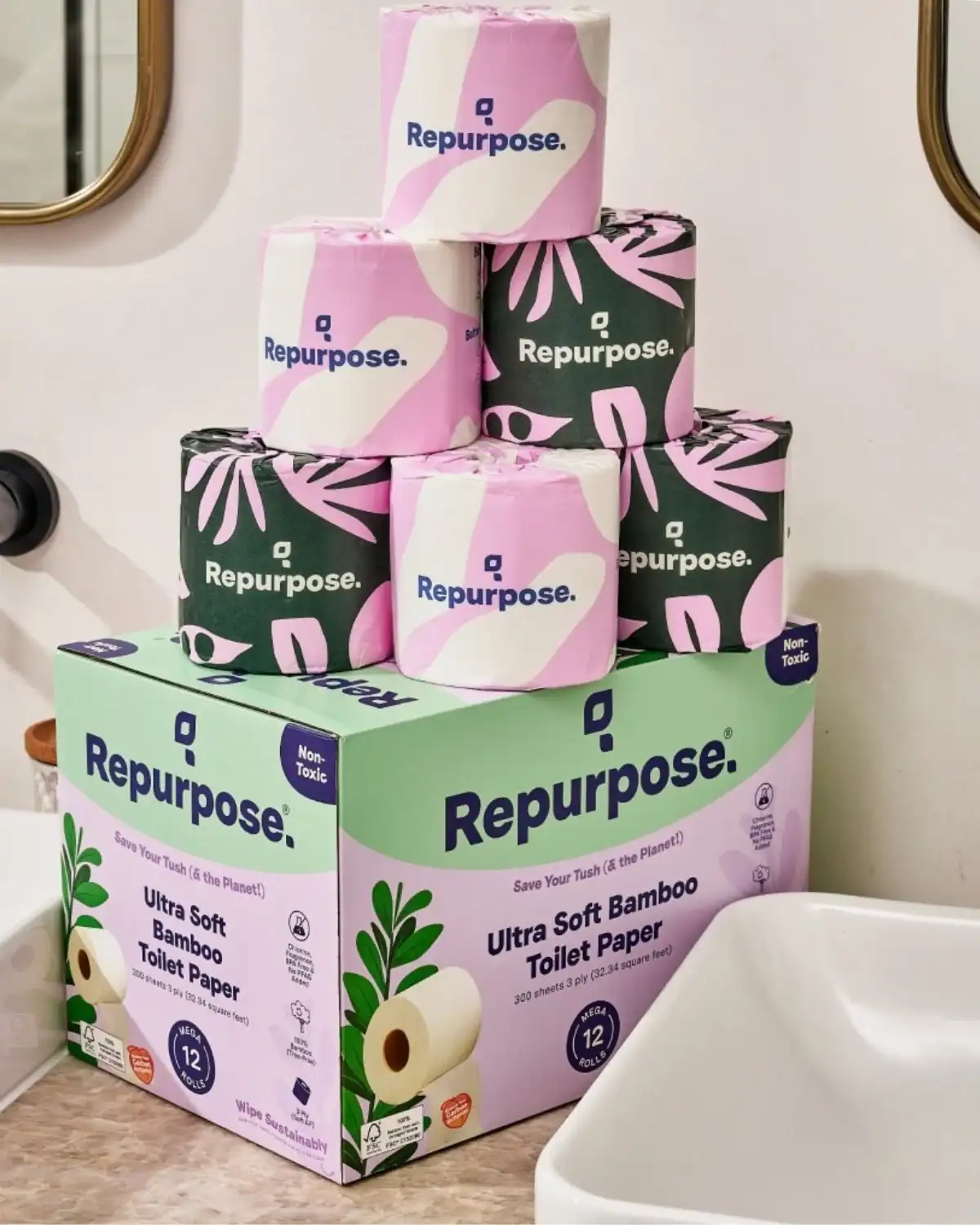 Repurpose bamboo toilet paper rolls highlighting plastic-free packaging and low-waste household living.