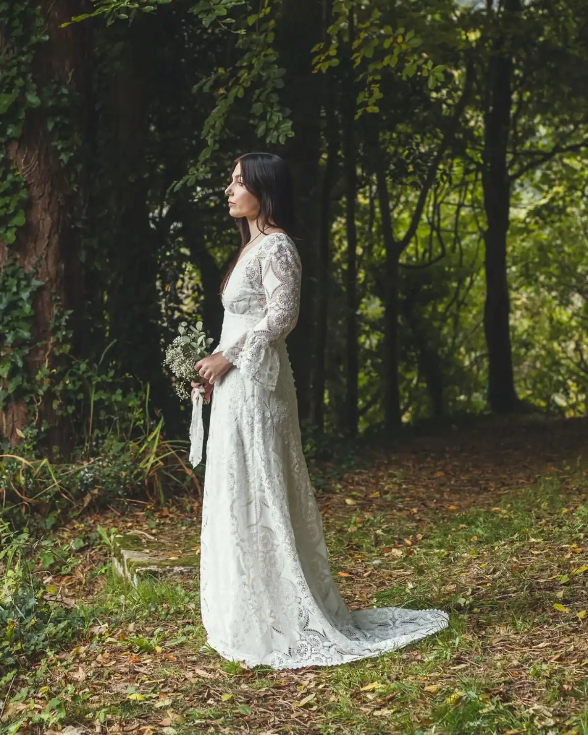 Organic bohemian wedding dress from Sister Organics with soft flowing fabrics.