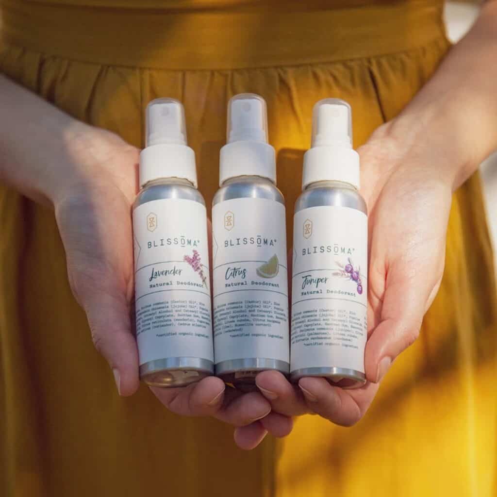 Blissoma natural deodorant spray scents lavender citrus and juniper aluminum free deodorant options