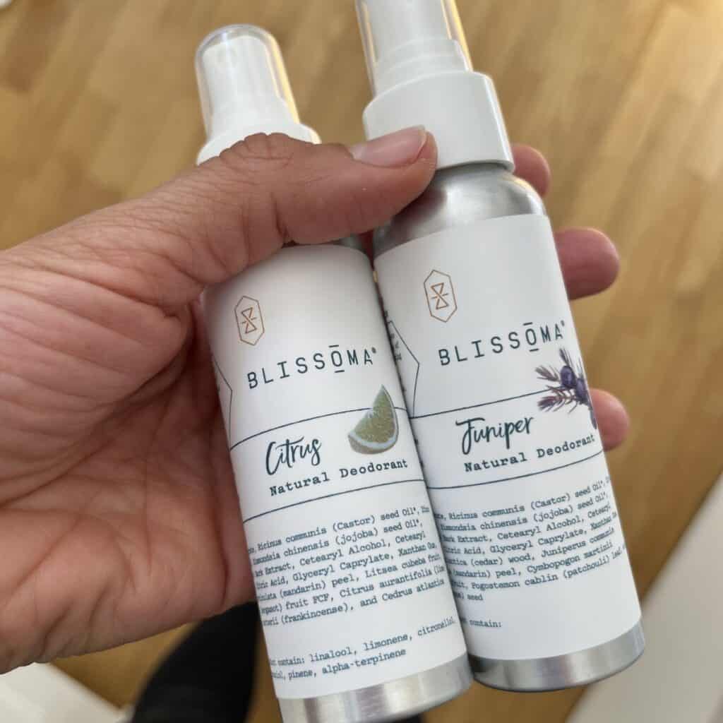 Blissoma natural deodorant spray in citrus and juniper scents aluminum free deodorant that actually works