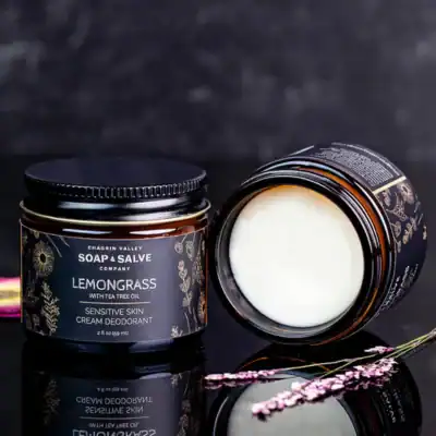 Chagrin Valley Soap and Salve Sensitive Skin Lemongrass and Tea Tree deodorant cream made without baking soda for sensitive underarms.