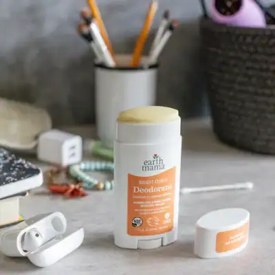 Earth Mama Bright Citrus deodorant with organic citrus oils and aluminum-free odor protection for everyday use.