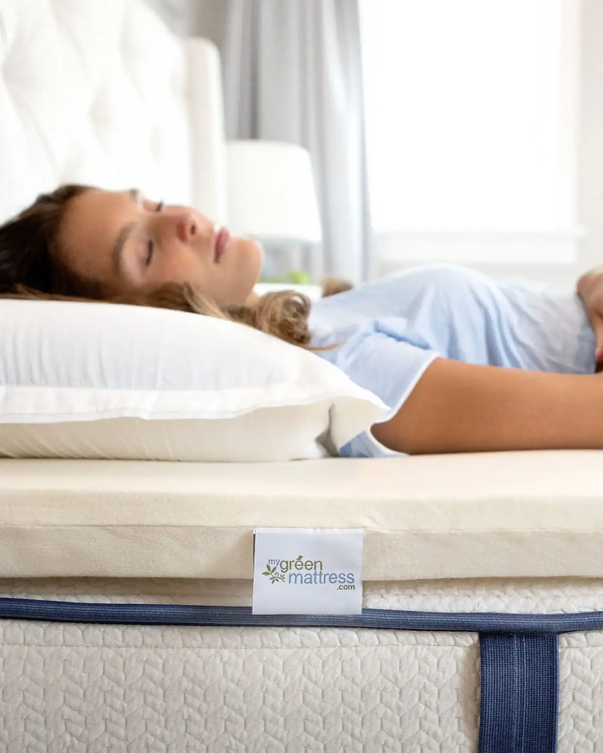 My Green Mattress organic latex topper made with GOLS-certified Dunlop latex and organic cotton.