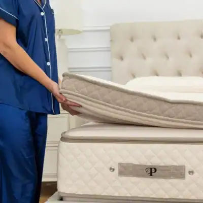 PlushBeds quilted organic mattress topper made with organic latex, organic wool, and a GOTS-certified organic cotton cover.