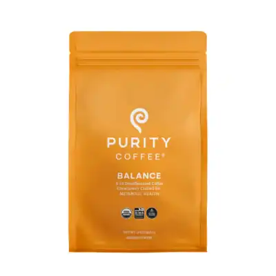 Purity Coffee ground organic coffee crafted from specialty-grade beans and roasted to support flavor, freshness, and quality.