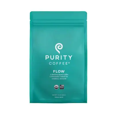 Purity Coffee whole bean organic coffee made from specialty-grade beans with a focus on low toxins and antioxidant-rich roasting.