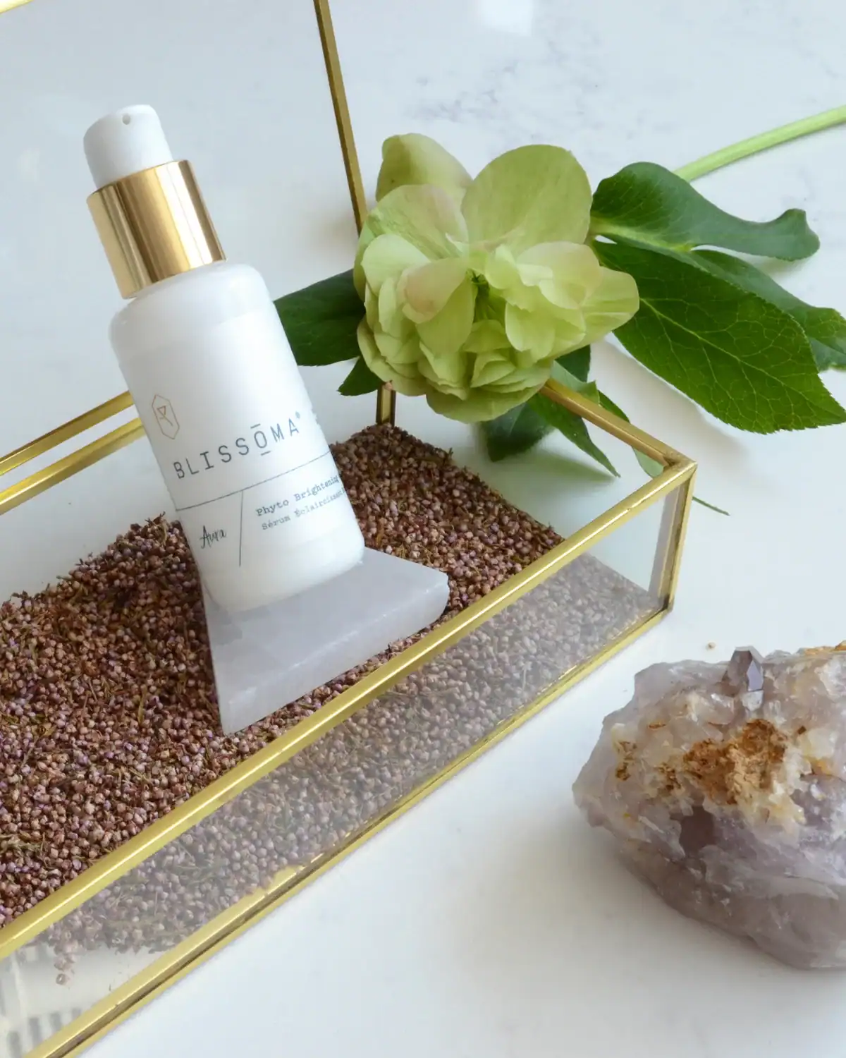 Blissoma Aura Phyto Brightening Serum, a non-toxic vitamin C serum for uneven skin tone, sun spots, and mature skin.