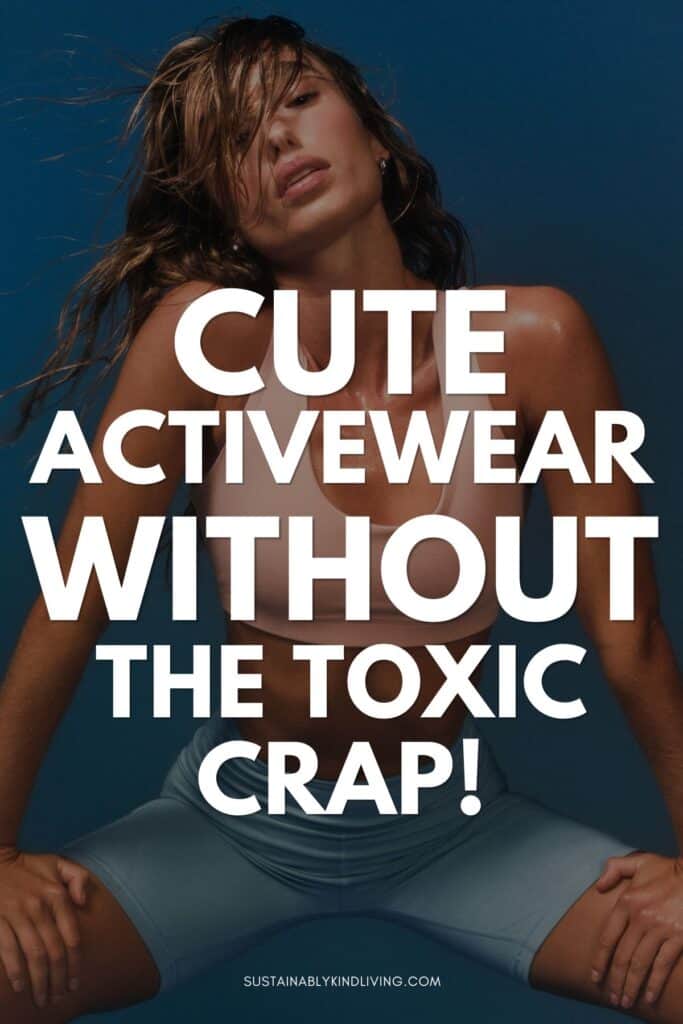 Woman in MATE The Label organic cotton activewear, featured as a lower-synthetic alternative to conventional polyester and nylon workout clothes.