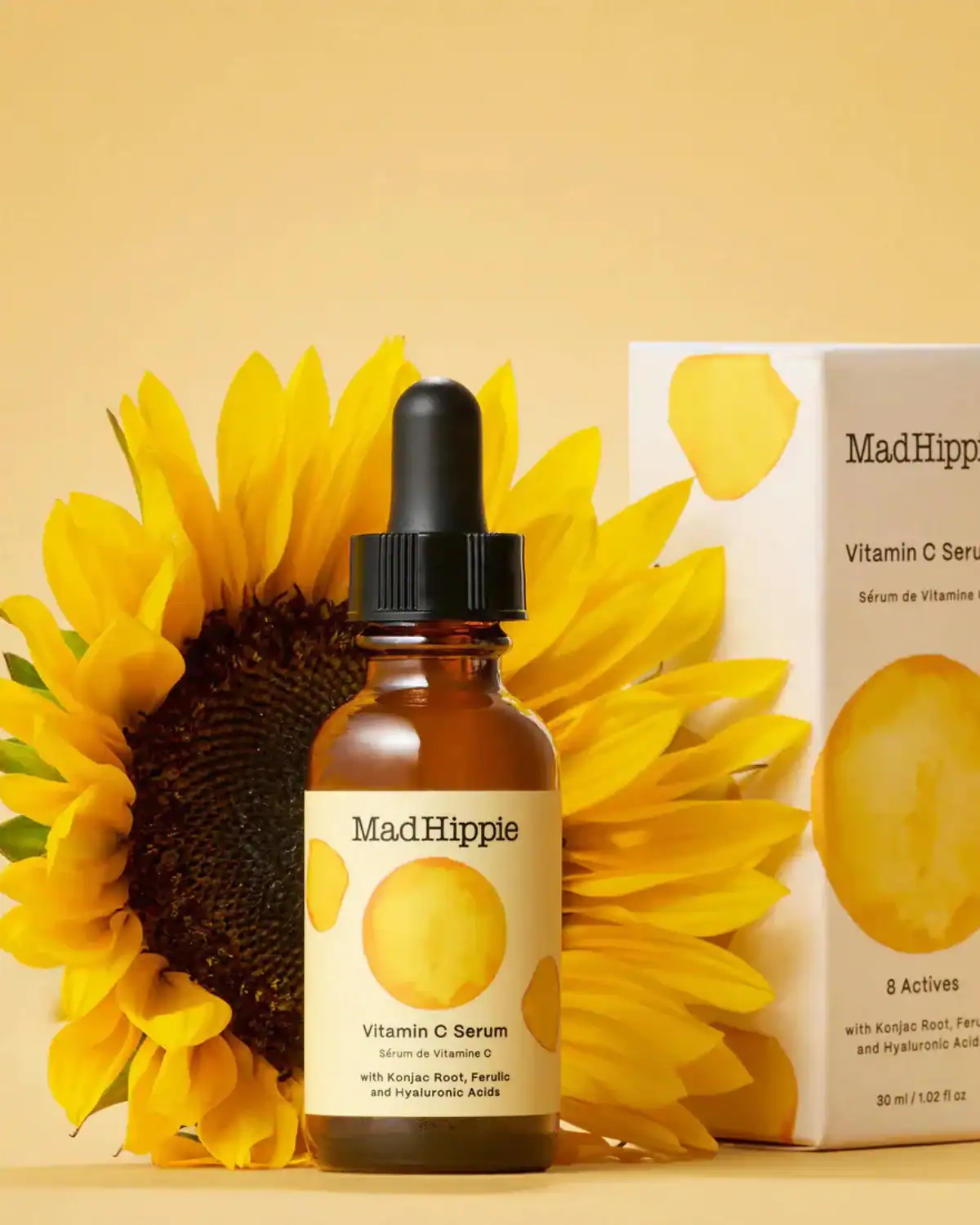 Mad Hippie Vitamin C Serum with ferulic acid and hyaluronic acid, an affordable non-toxic serum for brighter, hydrated skin.