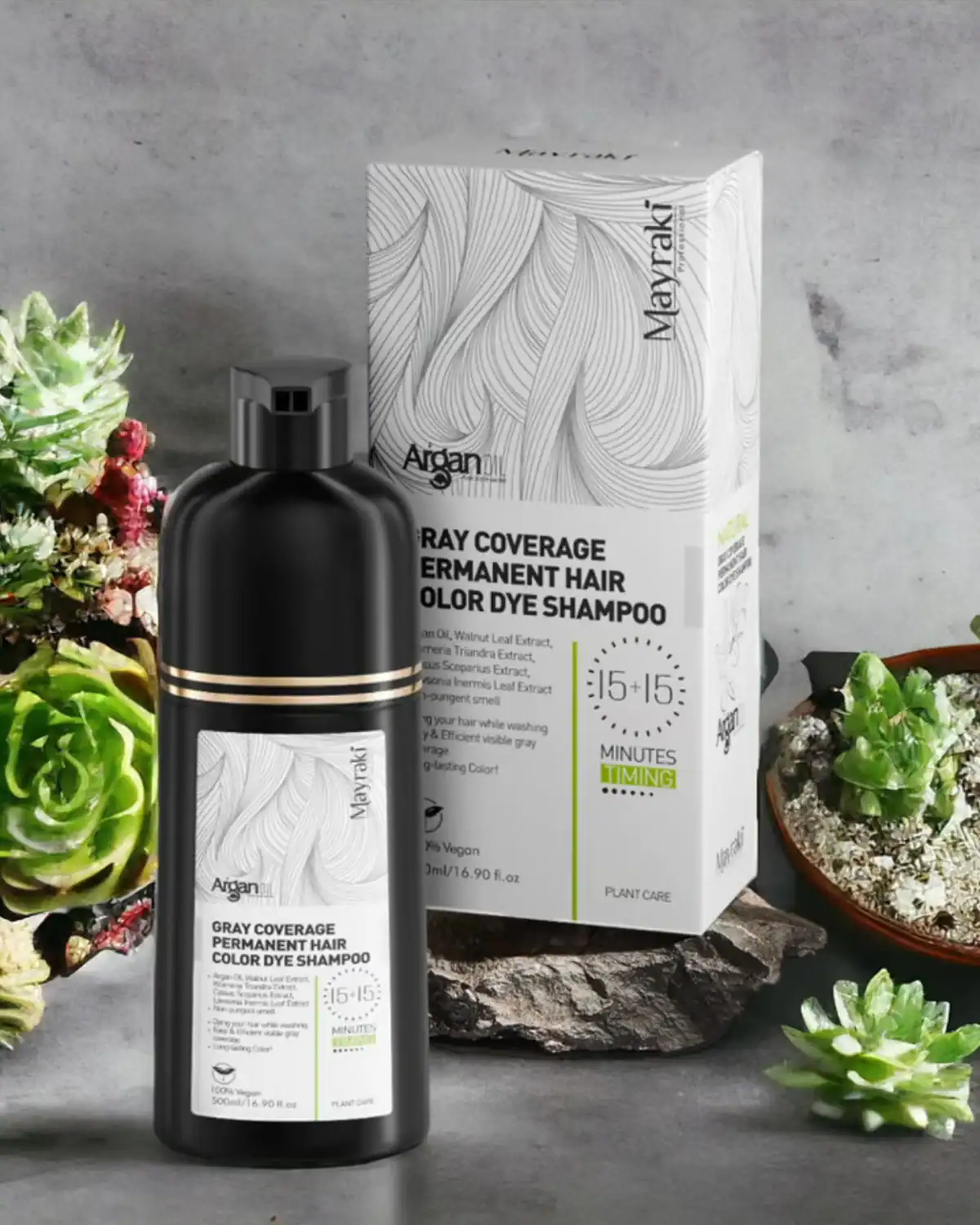 Mayraki hair color shampoo for convenient gray coverage with an ammonia-free formula.