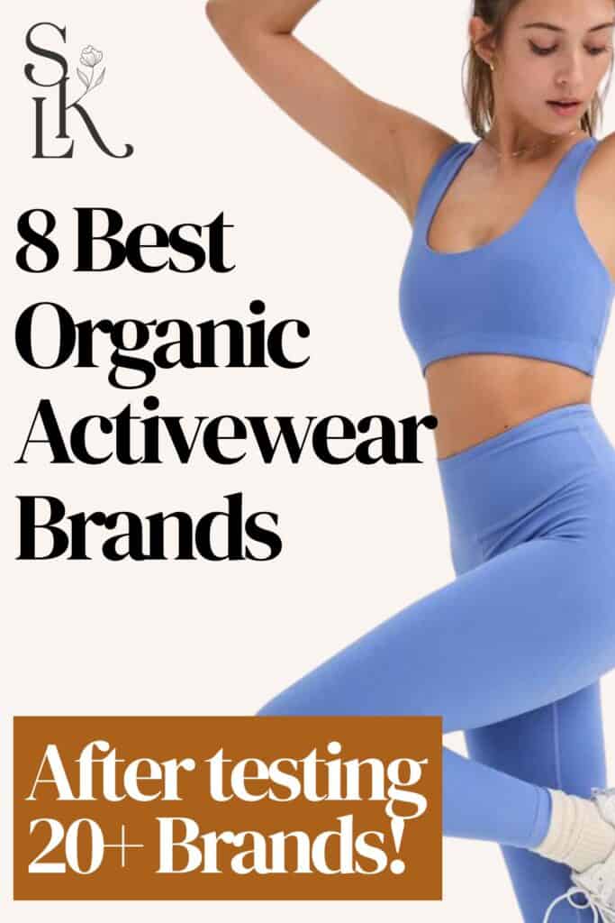 Woman in blue workout clothes featured in a guide to 8 organic activewear brands using organic cotton, hemp and TENCEL.