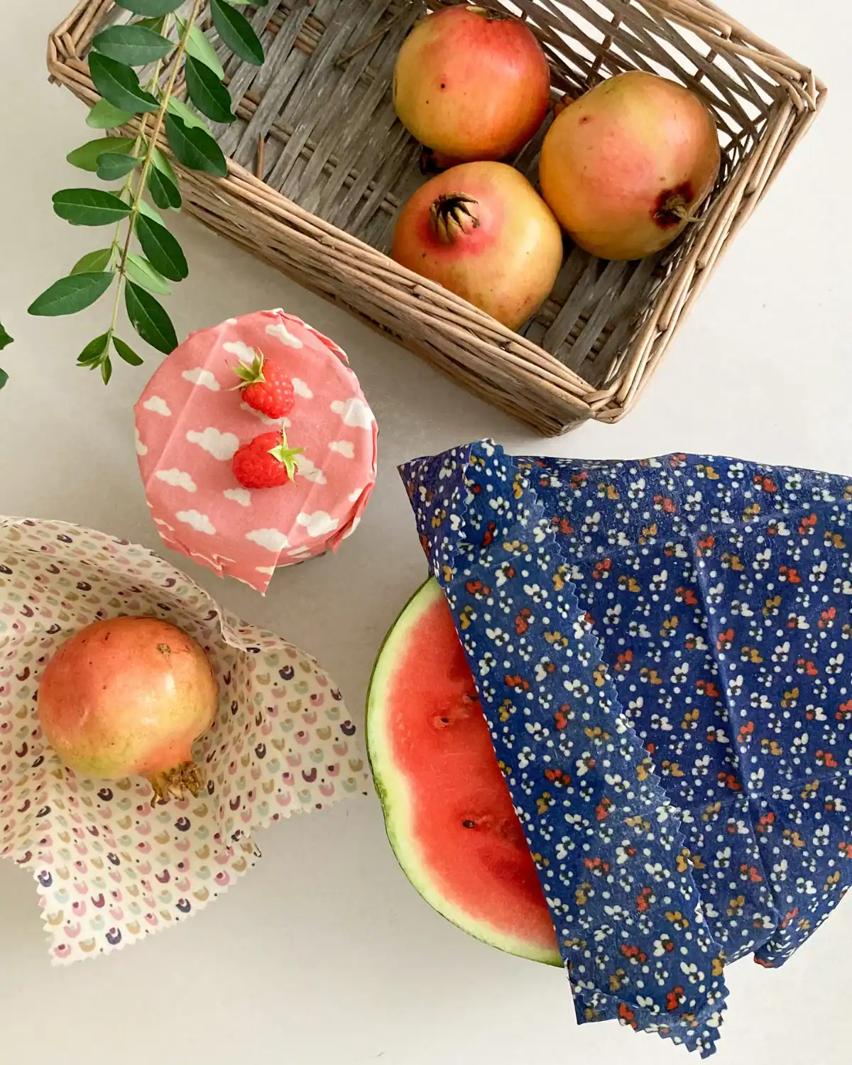 Homemade beeswax food wrap folded around a bowl.