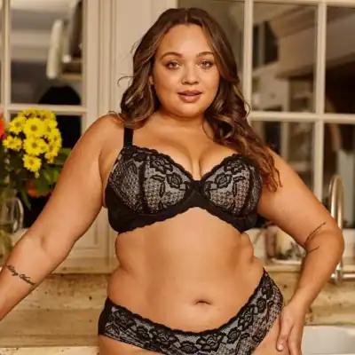 Juliemay Debbie Lace Plunge Bra made with organic cotton and silk for sensitive skin.