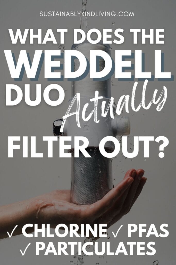 Weddell Duo shower filter reducing chlorine, PFAS and particulates, with NSF-certified chlorine filtration and third-party testing.