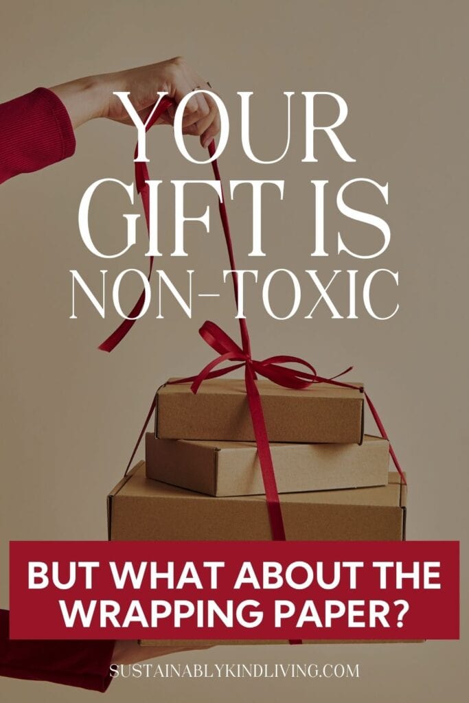 Stack of wrapped Christmas gifts tied with red ribbon, representing non-toxic Christmas wrapping paper and eco-friendly gift wrap ideas for a more sustainable holiday.