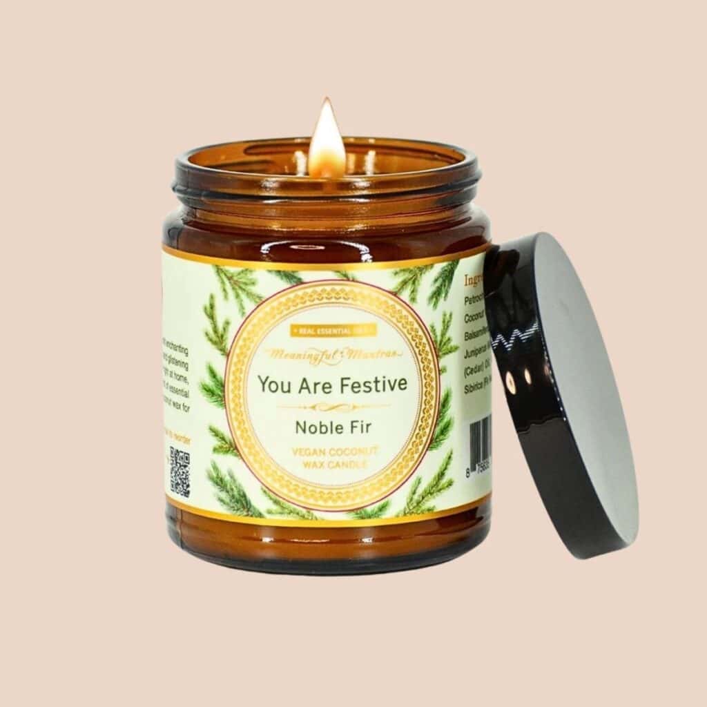 Meaningful Mantras non-toxic Christmas candle in a seasonal coconut wax holiday scent.