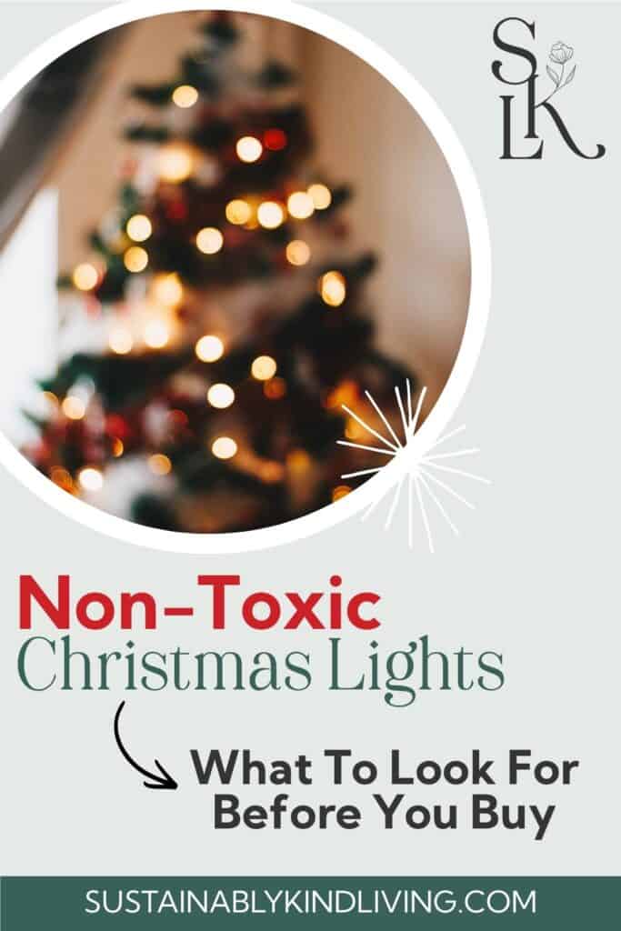 Blurred Christmas tree decorated with warm white lights, representing a guide to choosing non-toxic Christmas lights for a healthier holiday home.