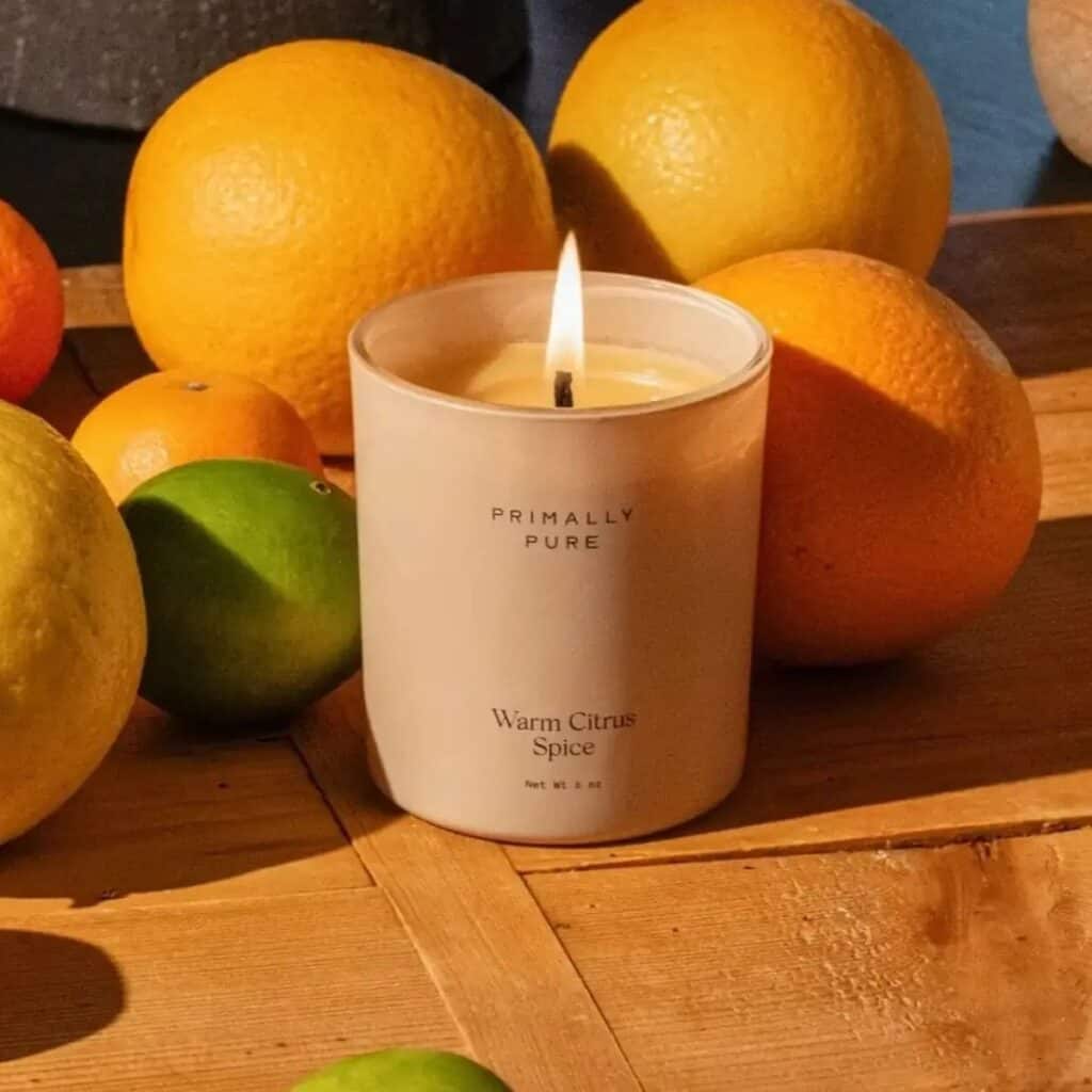Primally Pure holiday candle made with beeswax, coconut oil, and warm seasonal essential oils.