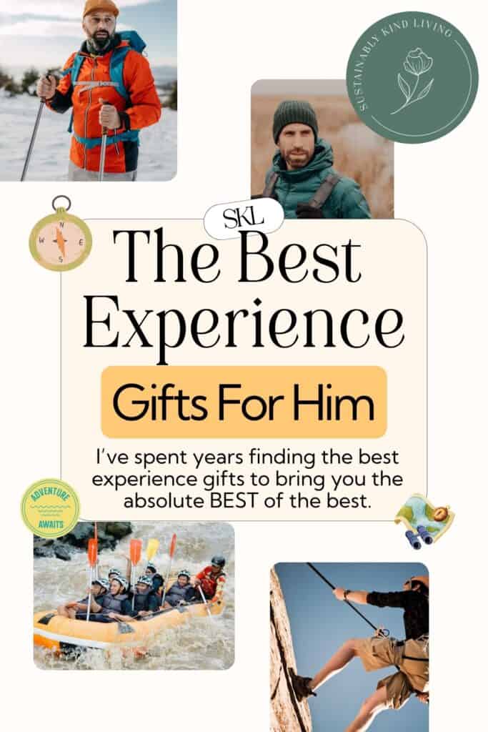 Experience gifts for men including hiking, whitewater rafting, rock climbing, and outdoor adventure ideas.
